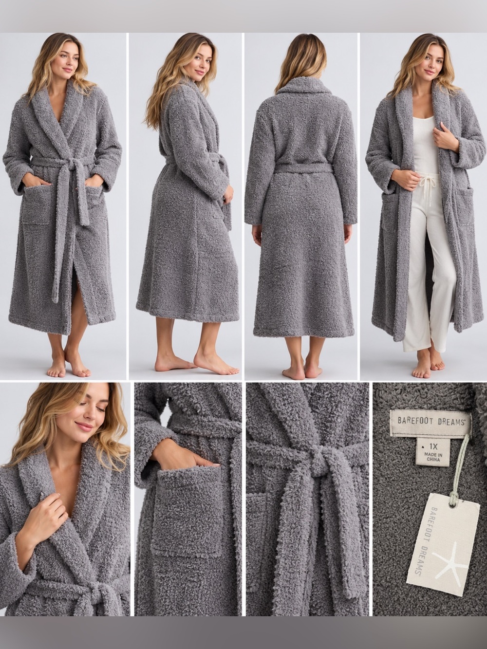 Barefoot Dreams CozyChic Teddy Robe Anchor 1X NWT Belted Plush